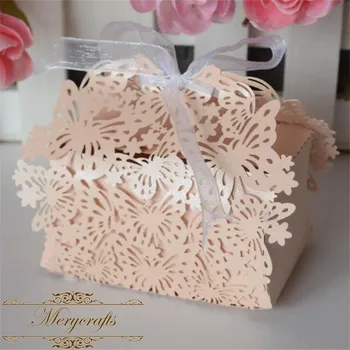 

Birthday party laser cut butterfly romantic wedding favor box with organza ribbon