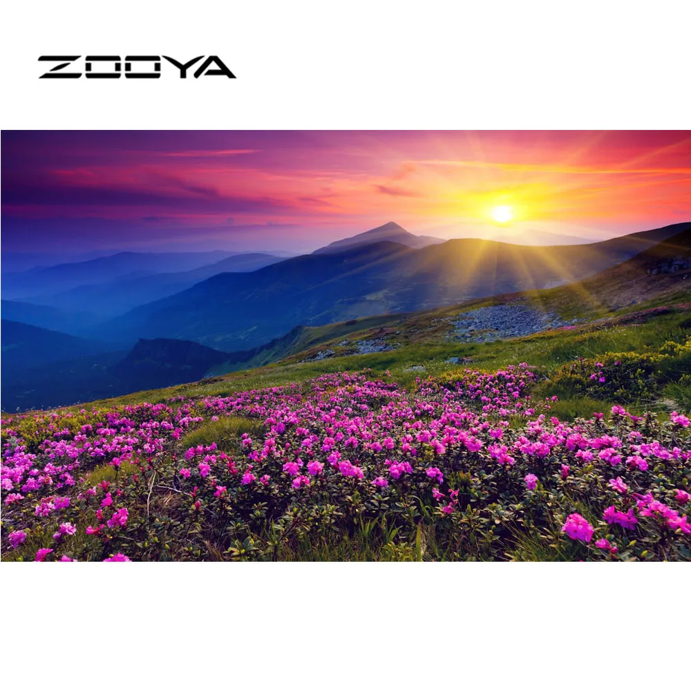 

ZOOYA Diy Diamond Painting 5D Round Full Diamond Cross-Stitch Embroidery Diamond Embroidery Scenic Sunlight Flowers BB1456