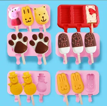 

Cartoon Food Grade Silicone Ice Cream Molds For Children Home With Popsicle Sticks Homemade Maker With 20 Popsicle Sticks