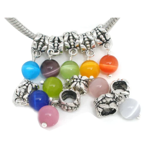

10 Mixed Cat's Eye Glass Dangle Bead Fit Charm Bracelet