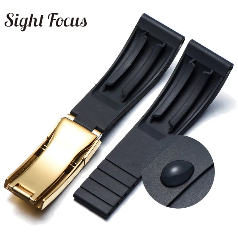 20mm Watch Band for Rolex Watch Man Yacht Master Submariner Brush Folding Clasp Rubber Watch Strap Black Belt Relogio Masculino