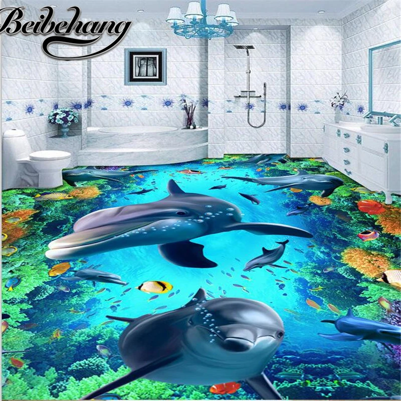 

beibehang high quality Custom 3D floor wear non-slip waterproof thickened self-adhesive PVC floor sticker painting Murals color
