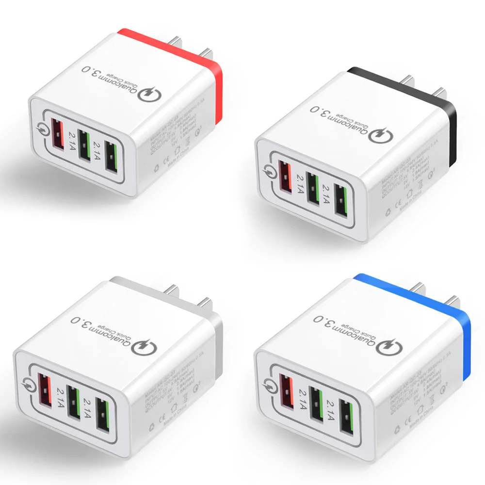 

USB Charger QC3.0 2.1A Fast Quick Charge 3 Ports EU US Plug Power Adapter Travel Wall Charger Socket For iPhone X 8 7 Samsung S8