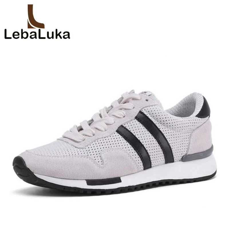 

LebaLuka Genuine Leather Platform Sneakers Women Soft Lightweight Vulcanized Shoes Mesh Breathable Casual Shoes Women Size 35-39