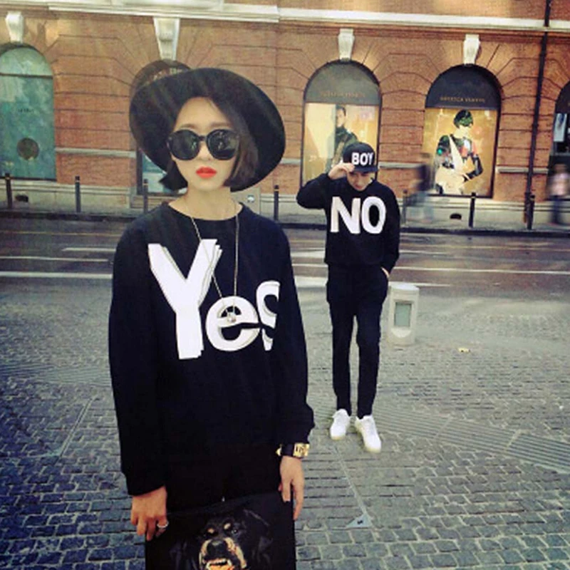 

Fashion Hoodies Lovers Sweatshirt Couples Sweatshirts YES NO Print Casual Long Sleeve Pullovers