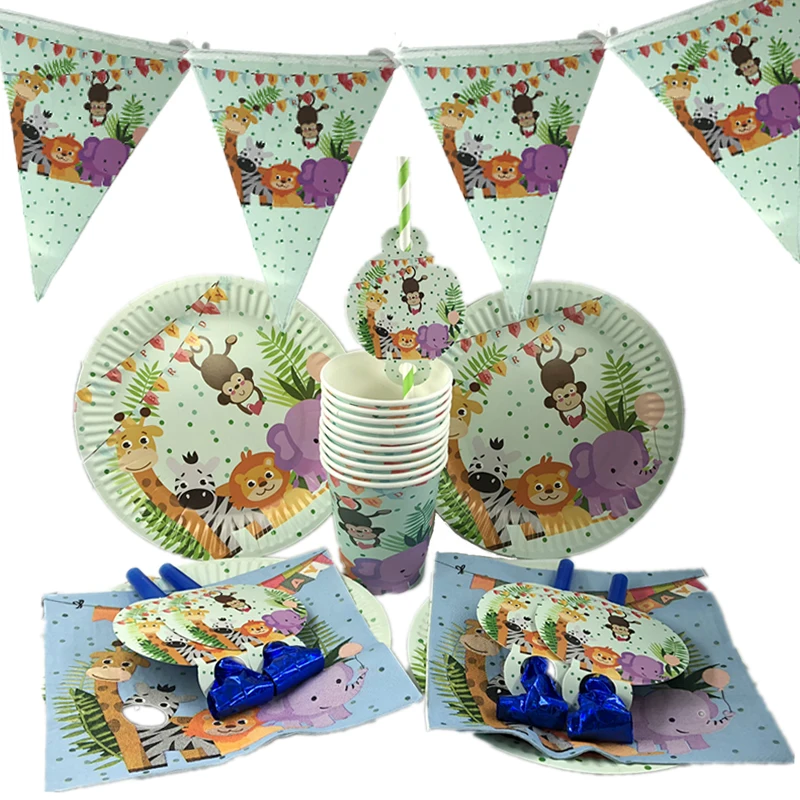 Джунгли животных день рождения одноразовые бумажные тарелки Лес Друзья сафари на тему зоопарка День Рождения украшения детский душ Supp