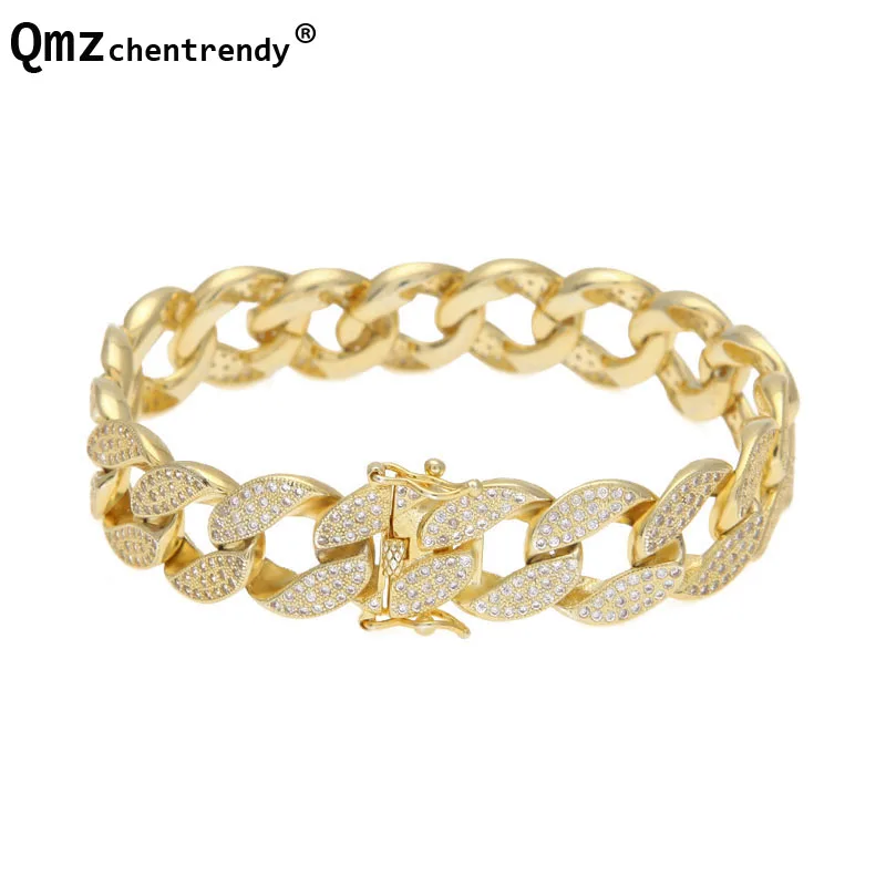 

Hip Hop Mens Luxury Simulated Gemstone Bracelets Bangle High Quality Gold Bling Iced Out Miami Cuban CZ Chain Bracelet Women