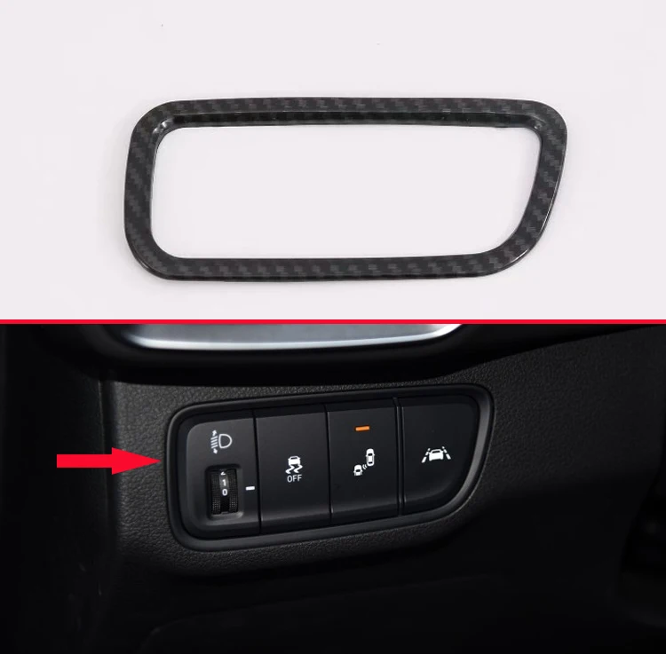 

For Hyundai Santa Fe 2019 2020 Carbon Fiber Style Head Light Switch Button Control Panel Cover Trim Bezel