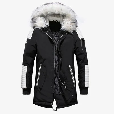 DIMUSI зимние куртки мужские толстые теплые парки мужские Faxu пальто с меховым воротником мужские хлопковые длинные пиджаки ветровки с капюшоном, TA256 - Цвет: Black
