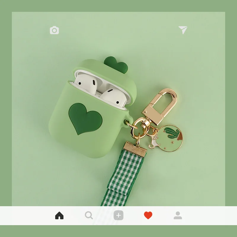 

Summer Fresh Color Protective Case for AirPods 1/2 Love Silicone Bluetooth Earphone Charger Box Cover Anti-lost Lanyard Gift