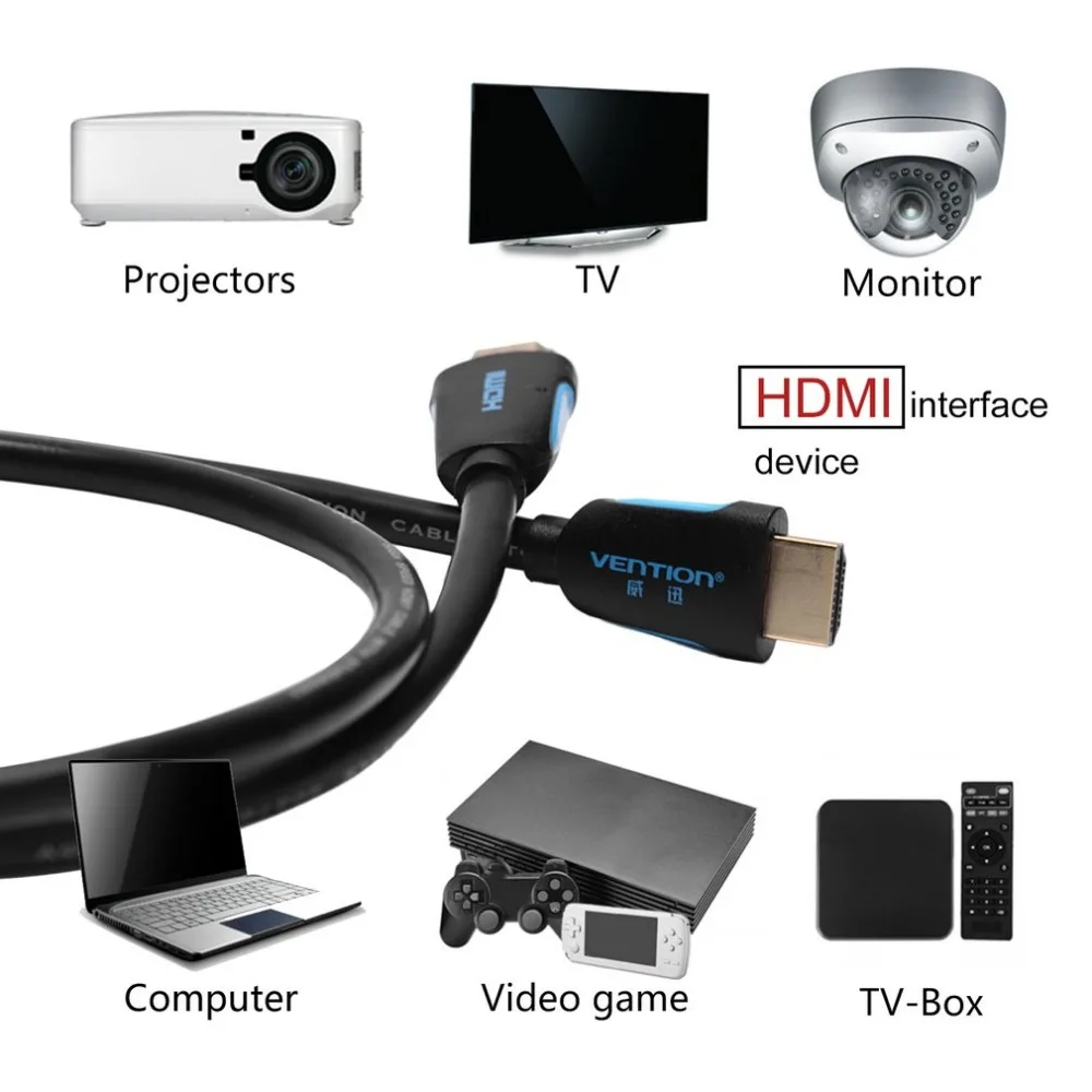 Кабель Vention HDMI 2,0 1,4 3D 2160P кабель HDMI папа-папа с HDMI адаптером для HD tv PS3 проектора HD lcd tv компьютера 4K кабель