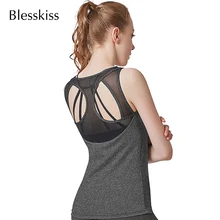 BLESSKISS/серая сетчатая рубашка для йоги, женский топ для фитнеса, сексуальный бесшовный Быстросохнущий Топ без рукавов, Летний спорт, бег, тренажерный зал, майка