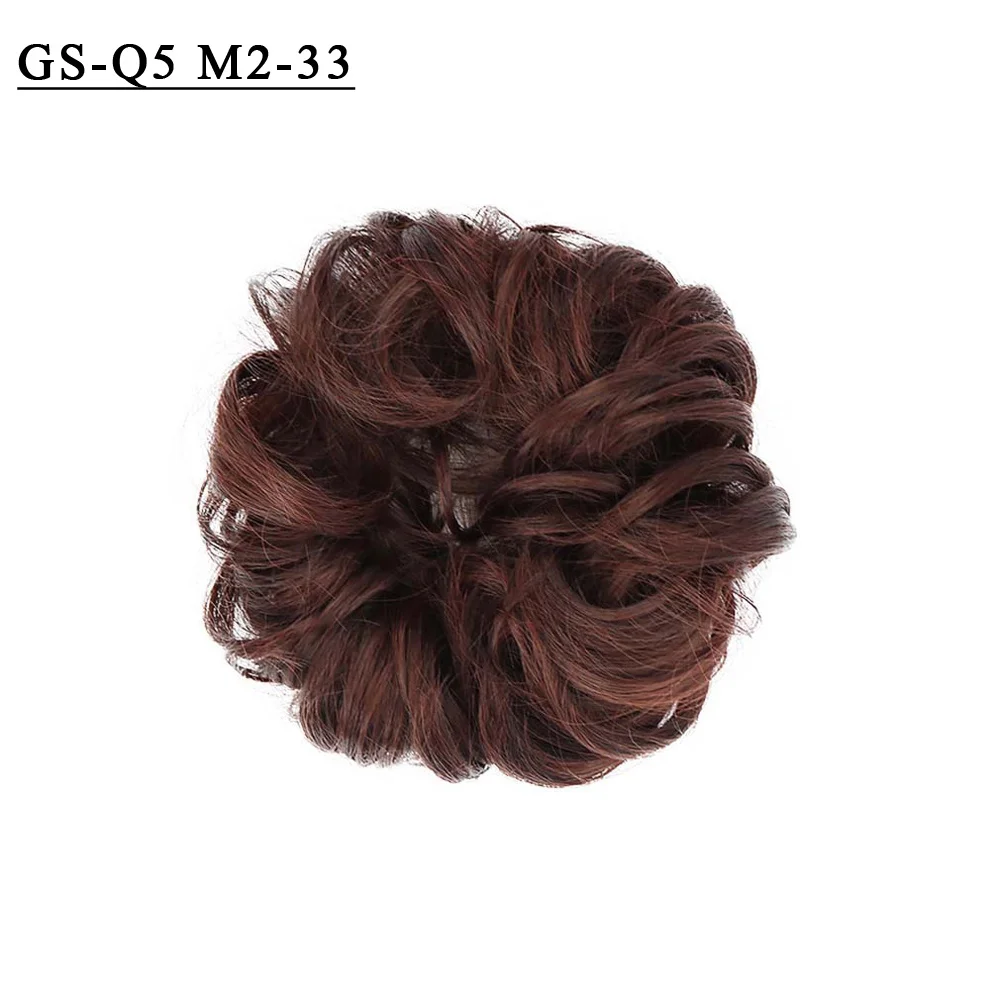 Free Beauty Curly Chignon Brown Blond Hazel Ombre Synthetic Hair Bun Extensions Rubber Band Heat Resistant Fiber for Women Girls - Цвет: GS-Q5-M2-33