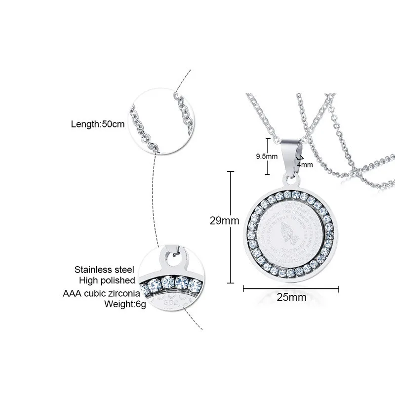 Modyle AAA кубический цирконий Цепочки и ожерелья для Для женщин христианский Нержавеющая сталь Библии руки, сложенные для молитвы магнит для монет Цепочки и ожерелья