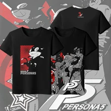 Persona5 унисекс футболка аниме P5 летние молочного шелка Футболка Модные Повседневное короткий рукав тройник топы красивыми узорами Цвет черный