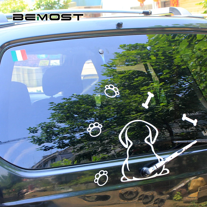 

BEMOST Fashion Animal Decals Pet Spotted Dog Moving Tail Car Stickers Waterproof Auto Rear Wiper Decals Car Styling Small Size