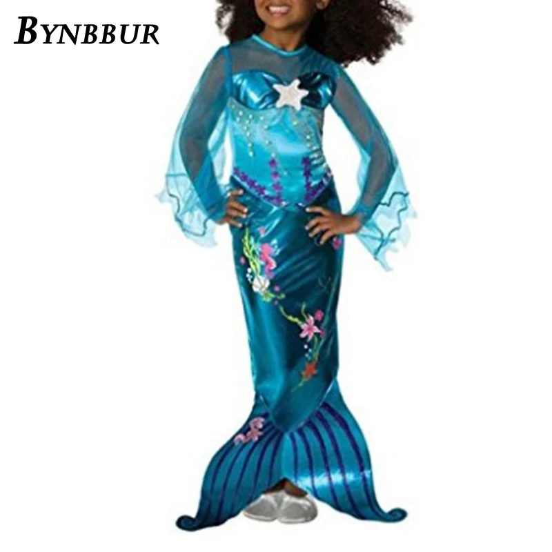 

Bynbbur Embroidery Mermaid Dress Girls Long Princess Dress Elegant O-neck Cotton Kid Party Dresses For Girls 2019 Summer
