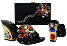 New Charming Italienische Schuhe Mit Passenden Taschen Strass Schwarz Hohe Qualität African Schuhe Und Taschen Für Hochzeit BCH-36