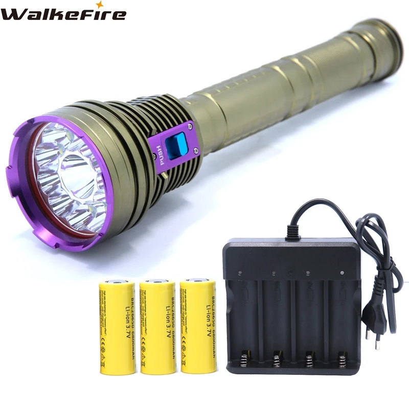 

30000LM 12*XML T6 LED Waterproof 100m Diving Scuba Flashlight Torch & 4-slots Charger & 3*26650 rechargeable Battery