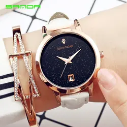 SANDA женские часы женские роскошные брендовые Хрустальные кожаные Наручные часы платье женские часы Relogio Feminino Montre Femme 2019