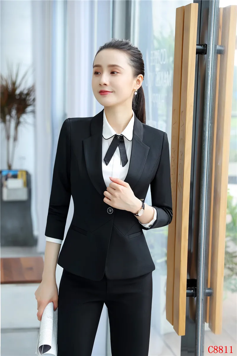 Деловой женский черный Блейзер, женские деловые костюмы, комплект из брюк и пиджака, рабочая одежда, брючный костюм, Офисная форма, стили