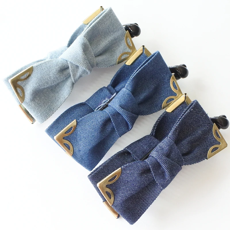 

Denim Fabric Girls Hair Bow Clips Solid Color Bow With Butterfly Metal Ponytail Banana Clip Barrettes For Women Hair Accessories