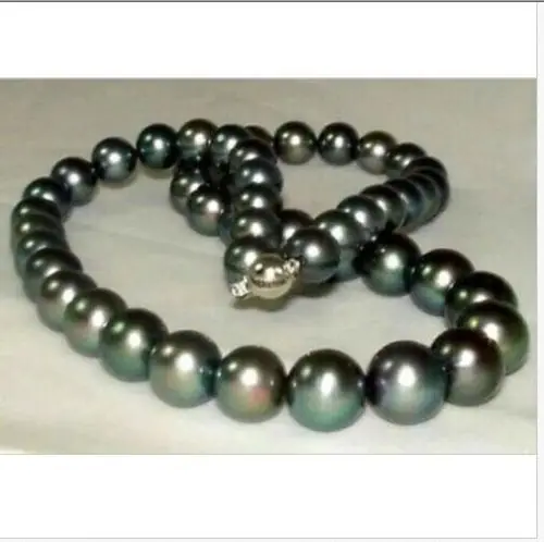 

song voge gem J0130 stunning tahitian 11-12mm black green pearl necklace