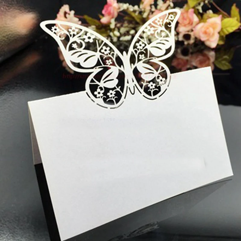 50pcs Laser Cut Butterfly Shaped Table Name Place Cards Chic Favor Message Setting Name Card Wedding Birthday Party Supplies (5)