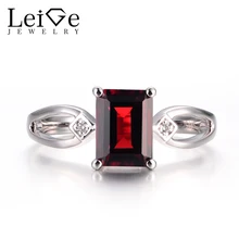 Leige Jewelry Natural Red Garnet Promise Rings January Birthstone 925 Sterling Silver Red Gemstone Rings Prong Setting Rings
