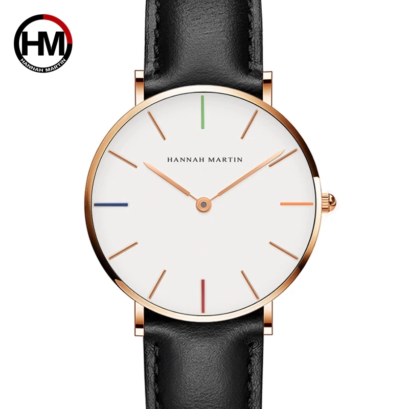

A Japan Quartz Movement Ladies Watch Fashion Casual Women Top Brand Pink Genuine Leather Strap Simple Waterproof Wristwatch 36mm