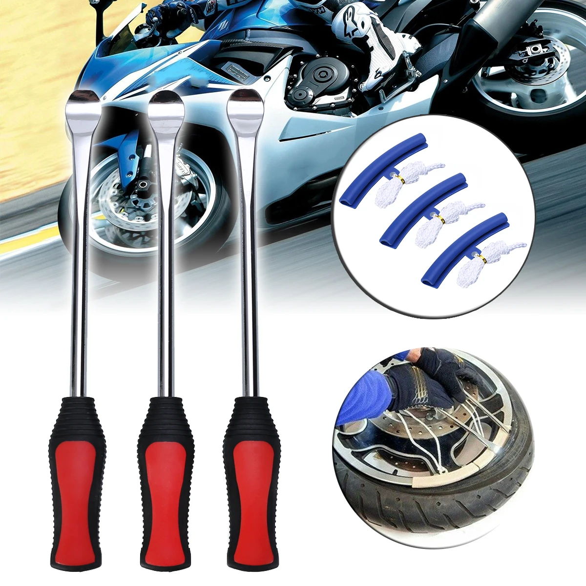 

1SET Steel Tire Lever Tool Spoon Motorcycle Tire Iron Changing Wheel Blue Plastic Rim Protector Kit For Garage Travel
