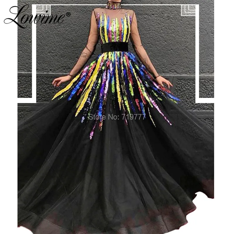 Иллюзия черные вечерние платья Robe De Soiree многоцветные вечерние платья с блестками кафтаны арабские Длинные платья для выпускного вечера новое поступление