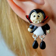 Хэллоуин ювелирные изделия ручной работы Полимерная глина граф Дракула серьги гвоздики мультфильм 3D вампир серьги для женщин девочек