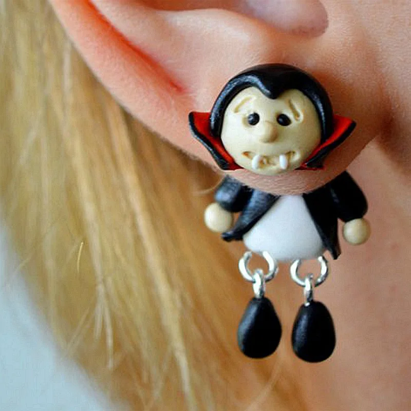 

2018 Halloween Jewelry Handmade Polymer Clay Count Dracula Stud Earrings Cartoon 3D Vampire Earring For Women Girl Kids Gift