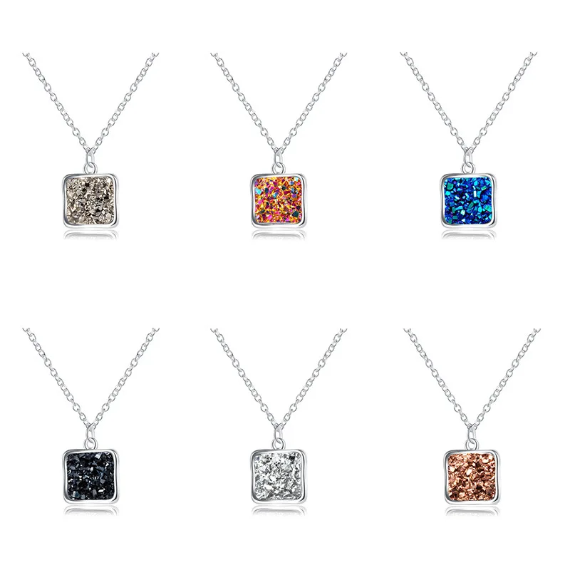 DANZE Симпатичные Bling Crystal Квадратный Кулон Цепочки и ожерелья для Для женщин