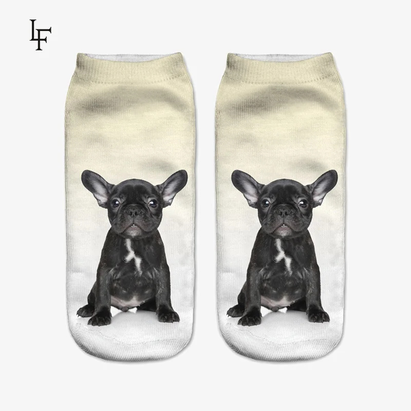 Новые милые носки с 3D принтом бульдога женские короткие носки
