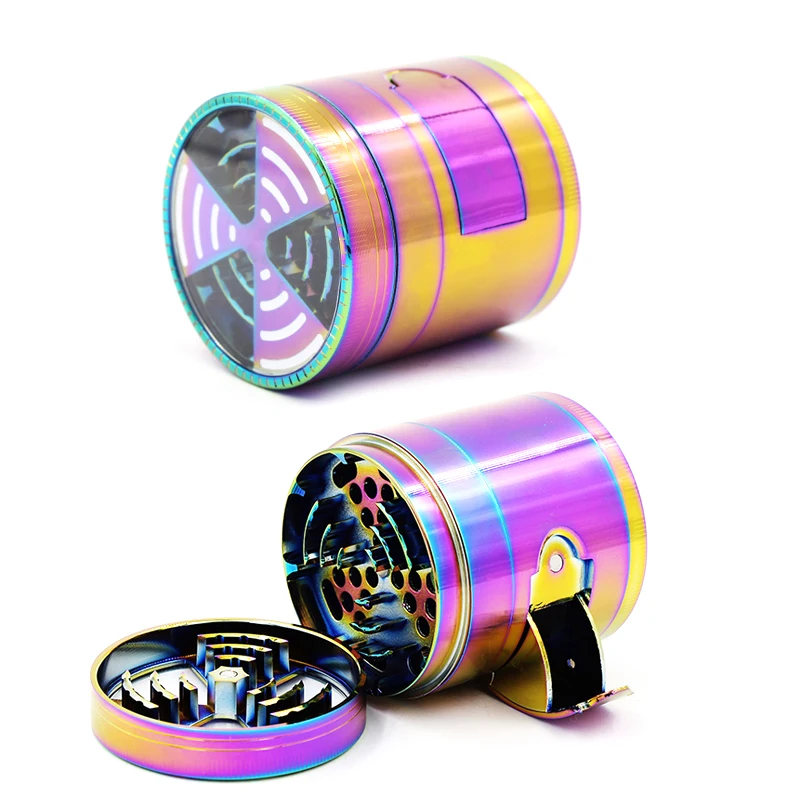 

New 63mm Side Iridescent Rainbow Smoke Machine Tobacco Manual Grinding Machine Zinc Alloy 4-layer Weed Muller