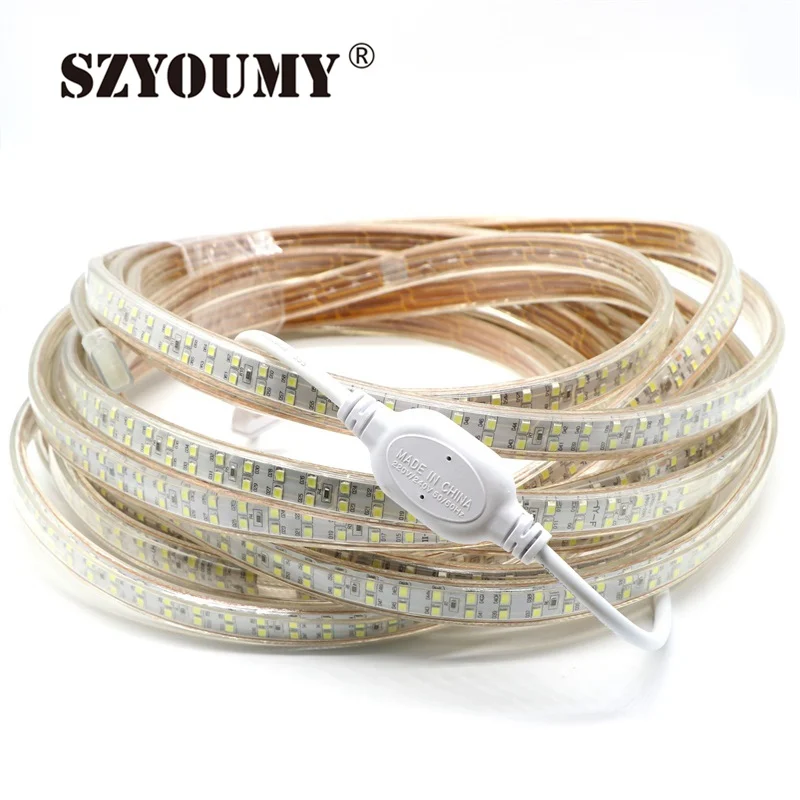 SZYOUMY супер яркий 180led/m 220 V светодиодные ленты SMD 2835 двухрядные белые Тиры светодиодные ленты Водонепроницаемый + разъем питания 100 м/лот