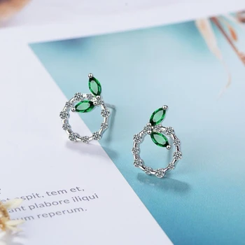 

Sole Memory Leaf Korean Fresh Green Leaf Simple Art Round 925 Sterling Silver Fashion Female Stud Earrings SEA380