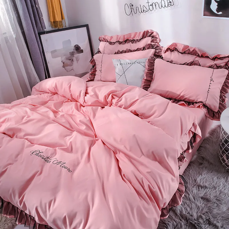 Кружевное стеганое одеяло в стиле принцессы, хлопковое постельное белье из четырех частей, edredones y conjuntos de ropa de cama - Цвет: 4