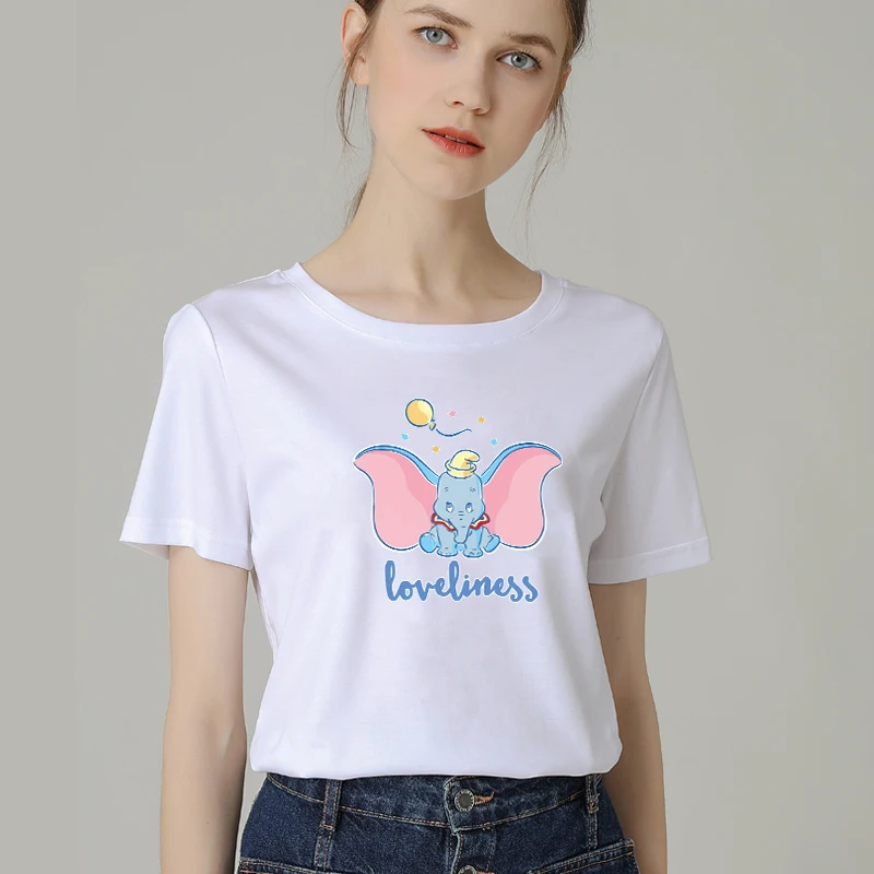 Горячая мода женская футболка большая для полных Femme принт маленькая Dumbo Fly Elephant
