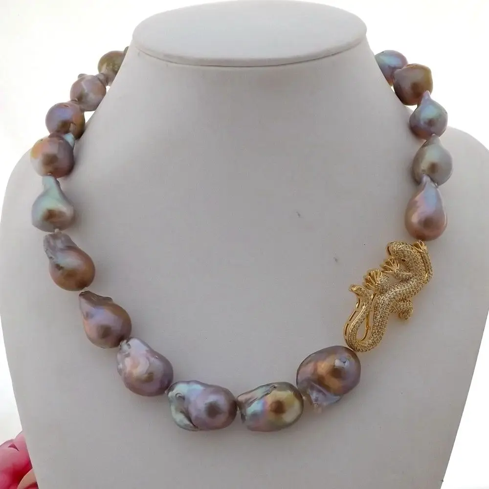 19 16x23MM Purple Keshi Pearl CZ Lizard Connector Necklace in Pendants 