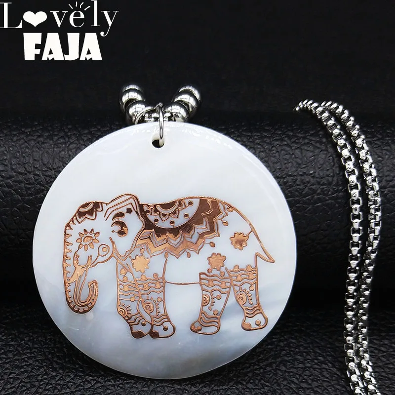 

2019 Fashion Elephant Shell Stainless Steel Long Necklace Women Rose Gold Color Bead Chain Necklace Jewelry collar mujer N19192