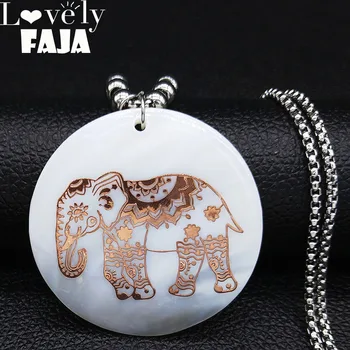 

2020 Fashion Elephant Shell Stainless Steel Long Necklace Women Rose Gold Color Bead Chain Necklace Jewelry collar mujer N19192
