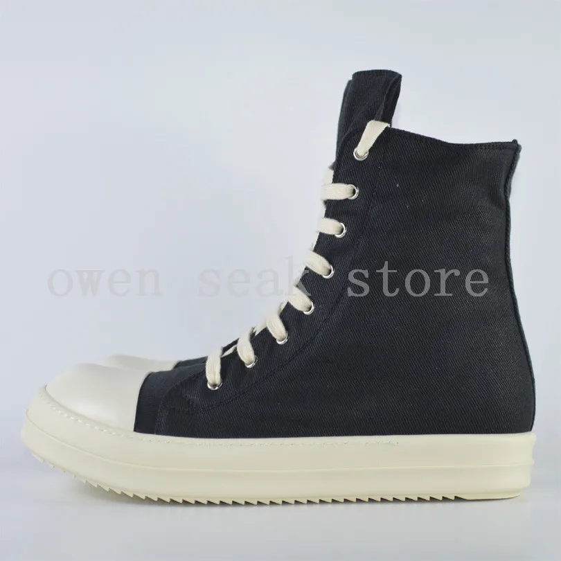 - Owen Seak Men Canvas Shoes Luxury Trainers Ankle Boots Lace Up Sneaker Casual Brand Zip HighTOP Flats Man Black Shoes Big Size