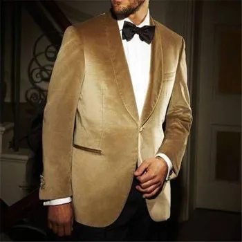 

2018 new Shawl Lapel Gold Velvet Mens Suit One Button Black Pants Custom Made Wedding Groom Tuxedo suits for men (Jackets+Pants)
