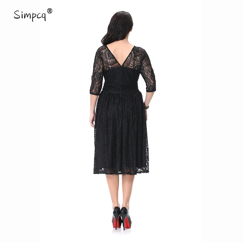 Knee-length Solid A-line V-neck Three Quarter Lace New Arrival Hot Sale Vestidos De Fiesta Robe Dress Charm Women Dress