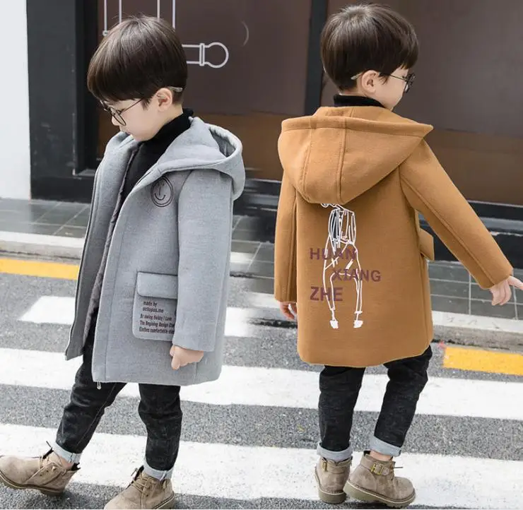 Детское шерстяное пальто для мальчиков; Новинка г.; осенне-зимнее шерстяное пальто средней длины для мальчиков и девочек; Одежда для мальчиков