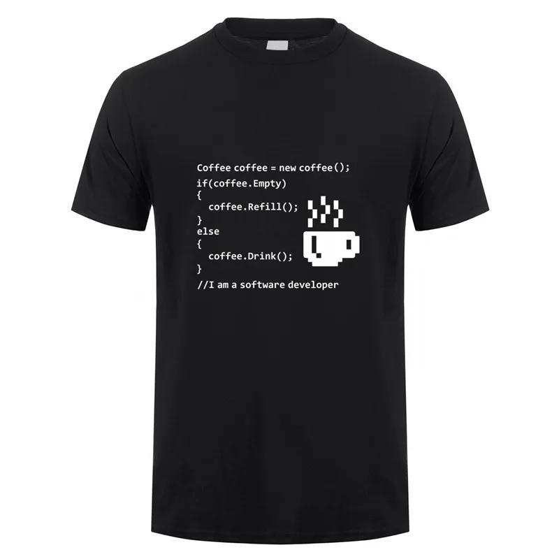 

New Coffee Empty T Shirts Short Sleeve Cotton Funny Software Developer T-Shirt Computer Programmer Men Clothing Tops TM-005