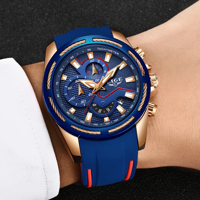 Lige Fashion Mens Watches Top Brand Luxury Multi-Function Dial Sports Watch Men Date Waterproof Qua-2